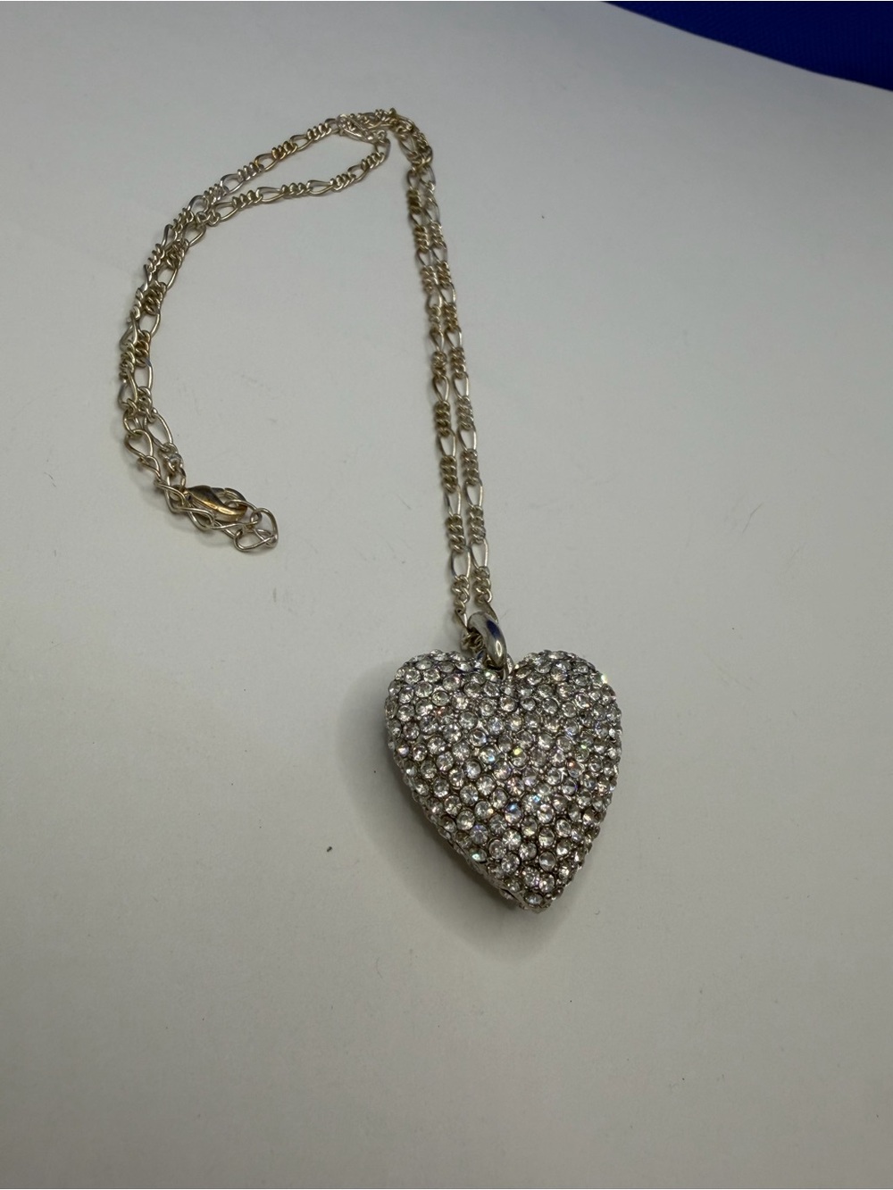 Rhinestone Crystal Heart Pendant Necklace Silver Tone Sparkly Statement Jewelry - Picture 3 of 6